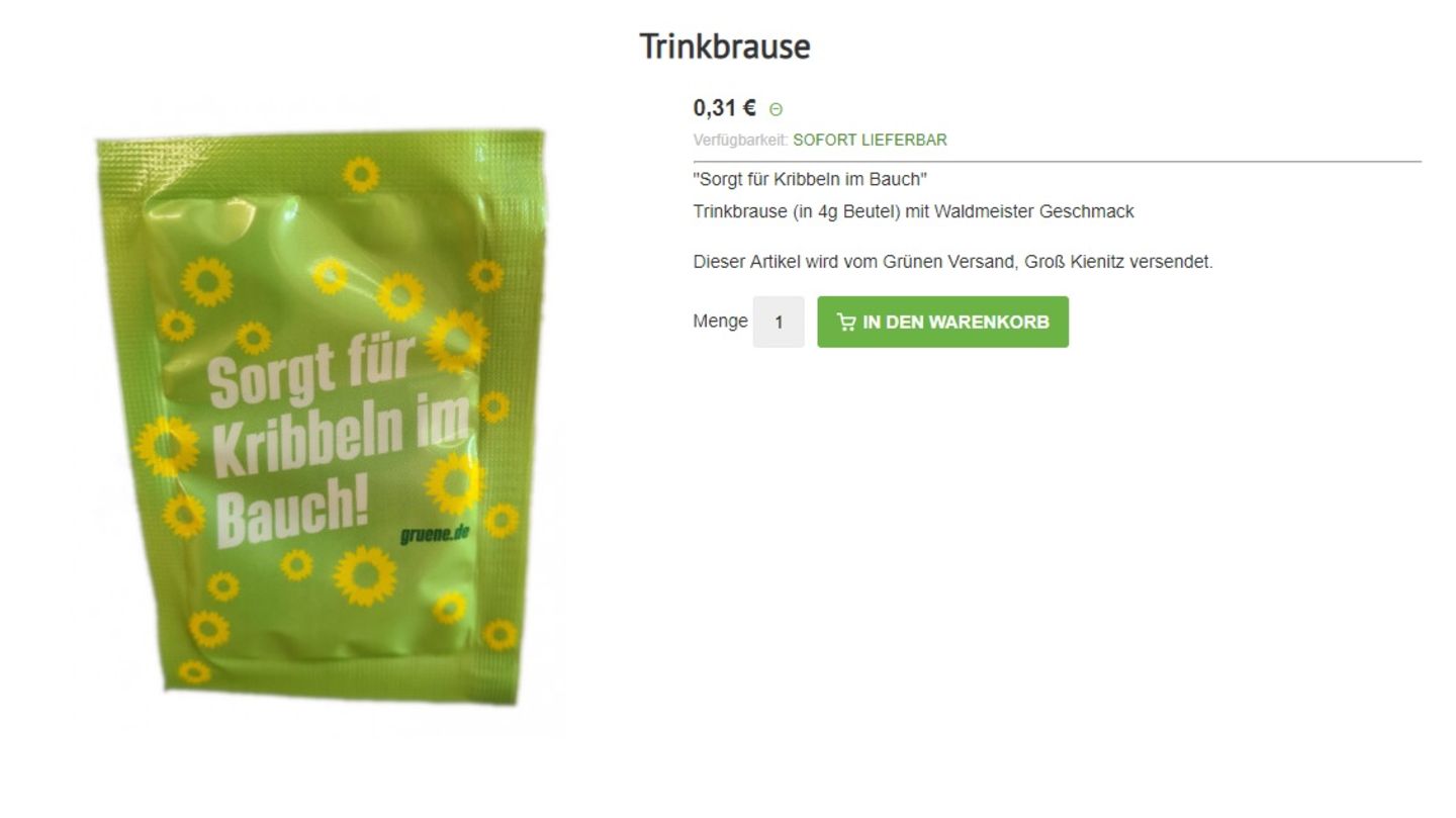 Schmeckt nach Aufbruch (und Waldmeister): die Trinkbrause von Bündnis 90/Die Grünen. 