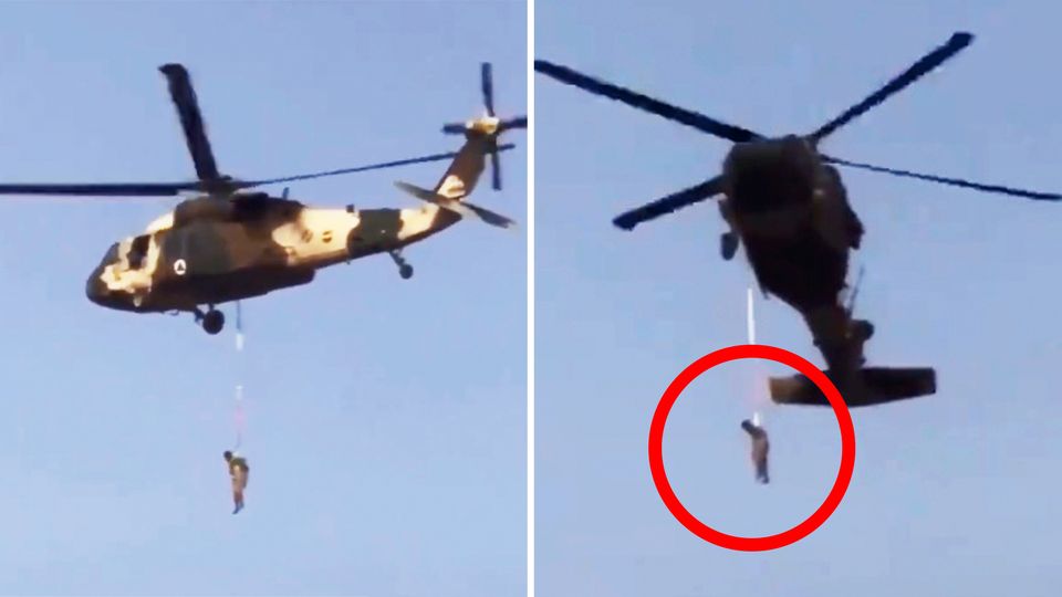Afghanistan: Taliban-Kämpfer hängt an US-Hubschrauber Afghanistan: Taliban-Kämpfer hängt an US-Hubschrauber