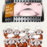 Dass Angela Merkel ihre Wahlen nicht aufgrund eines starken inhaltlichen Programms gewann, sondern gerade dem Fehlen jeglicher Reibungsfläche - darauf macht Stuttmann in dieser Karikatur aufmerksam.