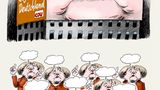 Dass Angela Merkel ihre Wahlen nicht aufgrund eines starken inhaltlichen Programms gewann, sondern gerade dem Fehlen jeglicher Reibungsfläche - darauf macht Stuttmann in dieser Karikatur aufmerksam.