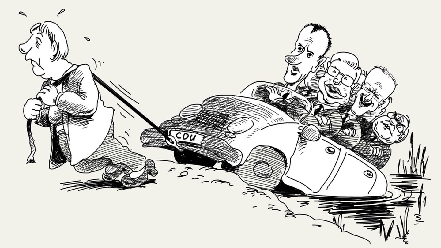 Klaus Stuttmann: In "Mein Merkel-Bilderbuch" blickt der Karikaturist Klaus Stuttmann auf 200 Seiten und in 800 Karikaturen zurück auf seine jahrzehntelange Beschäftigung mit der heutigen Bundeskanzlerin Angela Merkel. Die wurde nur wegen der Parteispendenaffäre 2000 Parteivorsitzende der CDU. Dass die ostdeutsche Politikerin eine Ära prägen sollte, damit hatte damals niemand gerechnet. Die Kalkulation der CDU-Granden Friedrich Merz, Roland Koch und Co. war wohl eher: Männer haben den Karren in den Dreck gefahren, die Frau soll ihn nun herausziehen - ehe wir Männer wieder das Steuer übernehmen. Sie sollten sich alle täuschen. In "Mein Merkel-Bilderbuch" blickt der Karikaturist Klaus Stuttmann auf 200 Seiten und in 800 Karikaturen zurück auf seine jahrzehntelange Beschäftigung mit der heutigen Bundeskanzlerin Angela Merkel. Die wurde nur wegen der Parteispendenaffäre 2000 Parteivorsitzende der CDU. Dass die ostdeutsche Politikerin eine Ära prägen sollte, damit hatte damals niemand gerechnet. Die Kalkulation der CDU-Granden Friedrich Merz, Roland Koch und Co. war wohl eher: Männer haben den Karren in den Dreck gefahren, die Frau soll ihn nun herausziehen - ehe wir Männer wieder das Steuer übernehmen. Sie sollten sich alle täuschen.