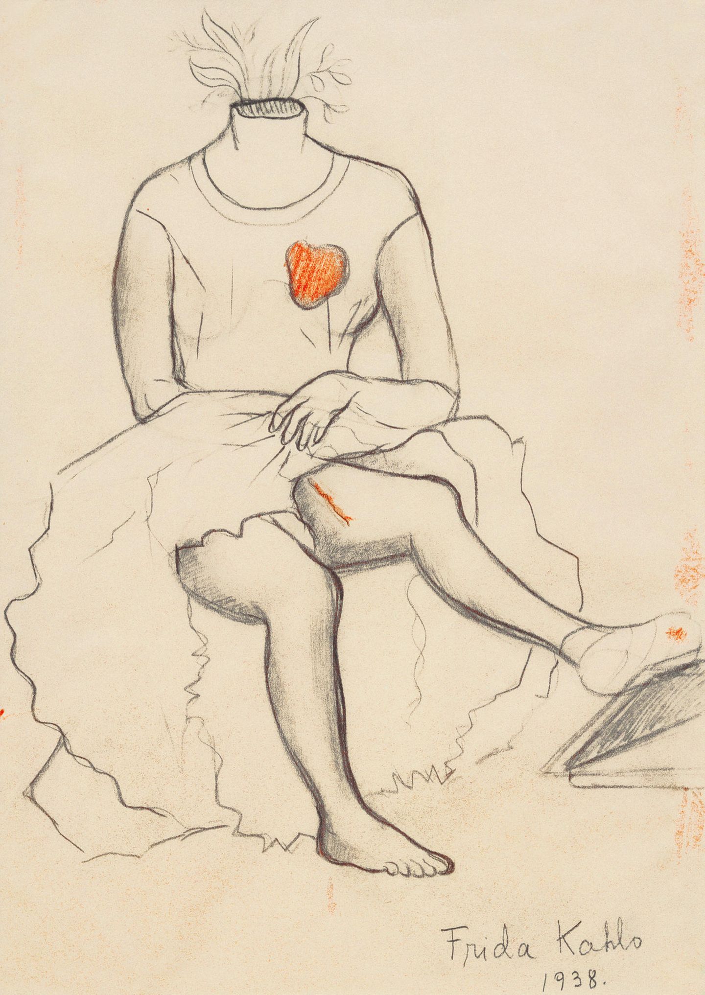 Frida zeigt ihre Narbe. Studie für "Erinnerung an die offene Wunde", 1938