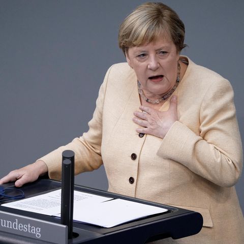 Bundeskanzlerin Angela Merkel heute im Bundestag