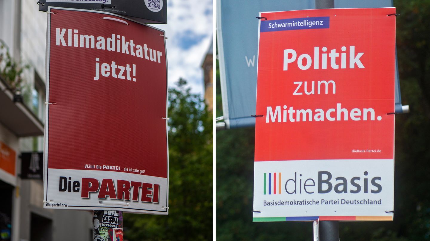 Werbeplakate der Parteien dieBasis und Die Partei