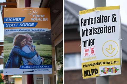 Werbeplakate der Parteien Freie Wähler und MLPD für die Bundestagswahl am 26. September