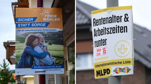 Werbeplakate der Parteien Freie Wähler und MLPD für die Bundestagswahl am 26. September