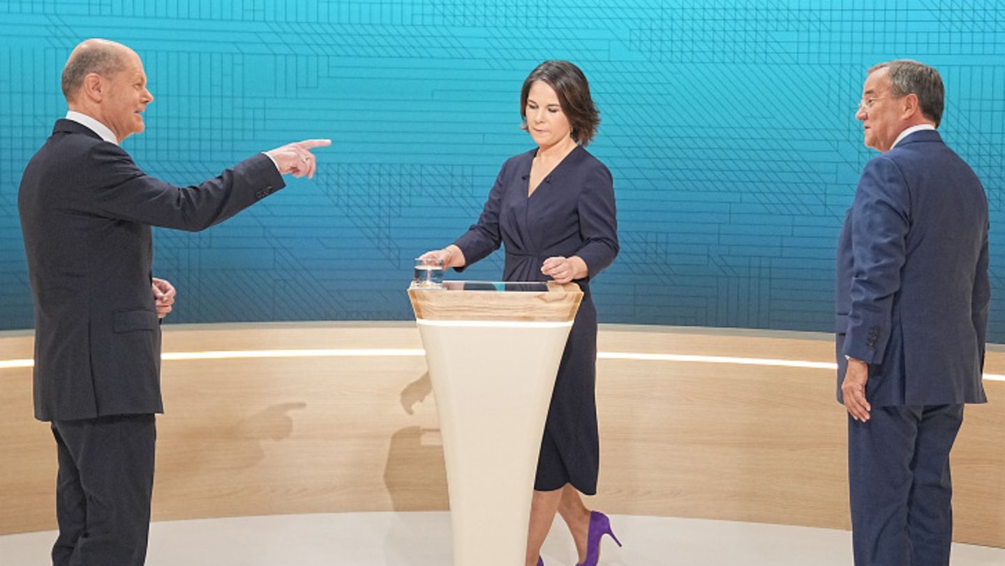 Für diese drei ging es beim zweiten TV-Triell um alles: Olaf Scholz (l.), Annalena Baerbock und Armin Laschet