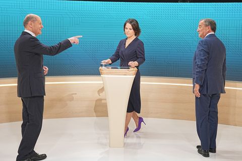 Für diese drei ging es beim zweiten TV-Triell um alles: Olaf Scholz (l.), Annalena Baerbock und Armin Laschet