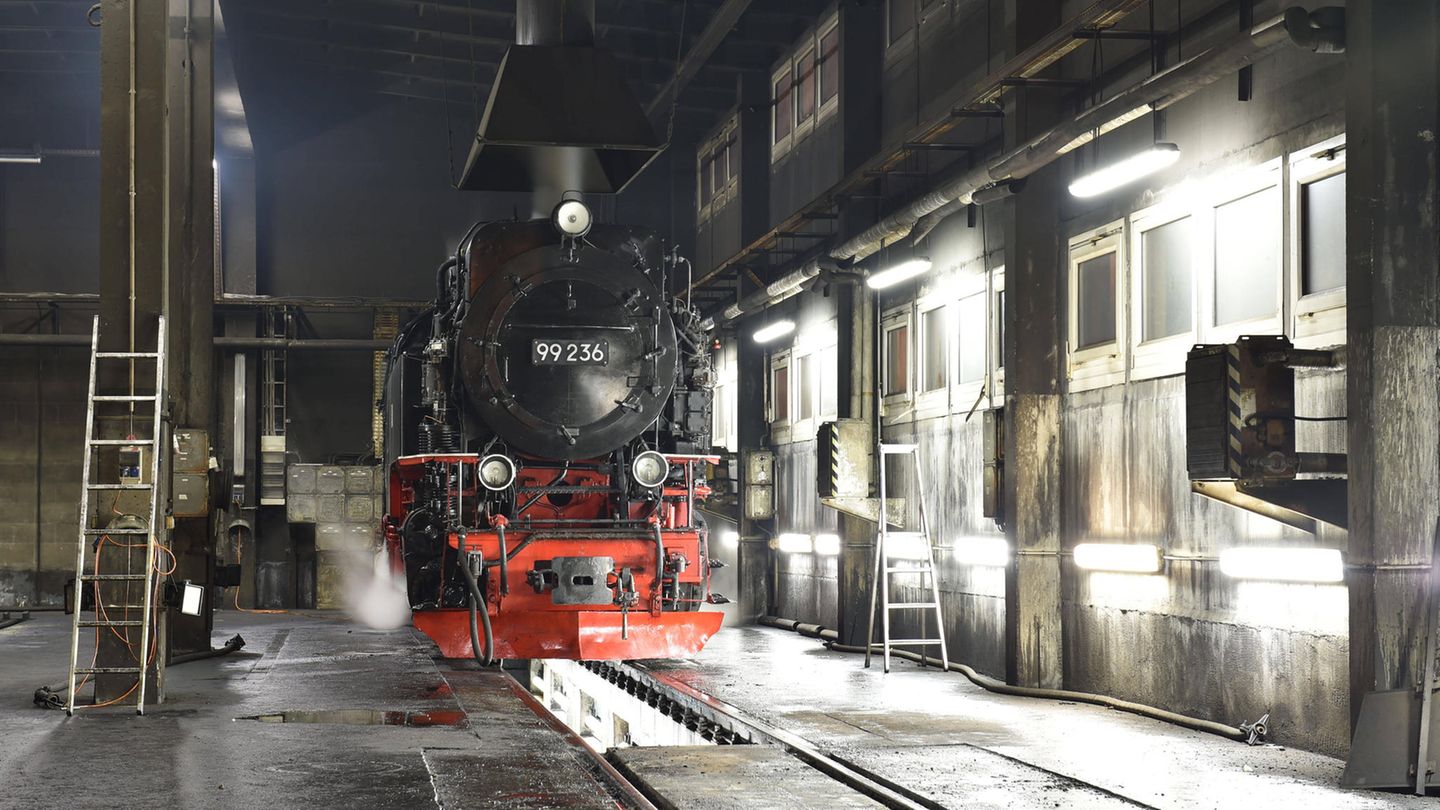 Dampflokomotive im Bahnbetriebswerk