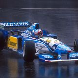 Schumacher 1995 im Renault beim Regenrennen von Spa