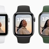 Keynote "California Streaming": Gegenüber den Modellen bis zur Apple Watch Series 3 (links) und der Apple Watch Series 6 (Mitte) ist das Display der Apple Watch Series 7 erheblich gewachsen