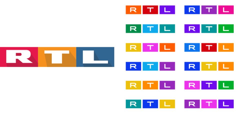 Altes RTL-Logo und neue Logovarianten im Vergleich.