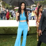 Trotz des Regenwetters erstrahlte sie am 9. September auf der Moschino-Modenshow in New York in hellem Blau.