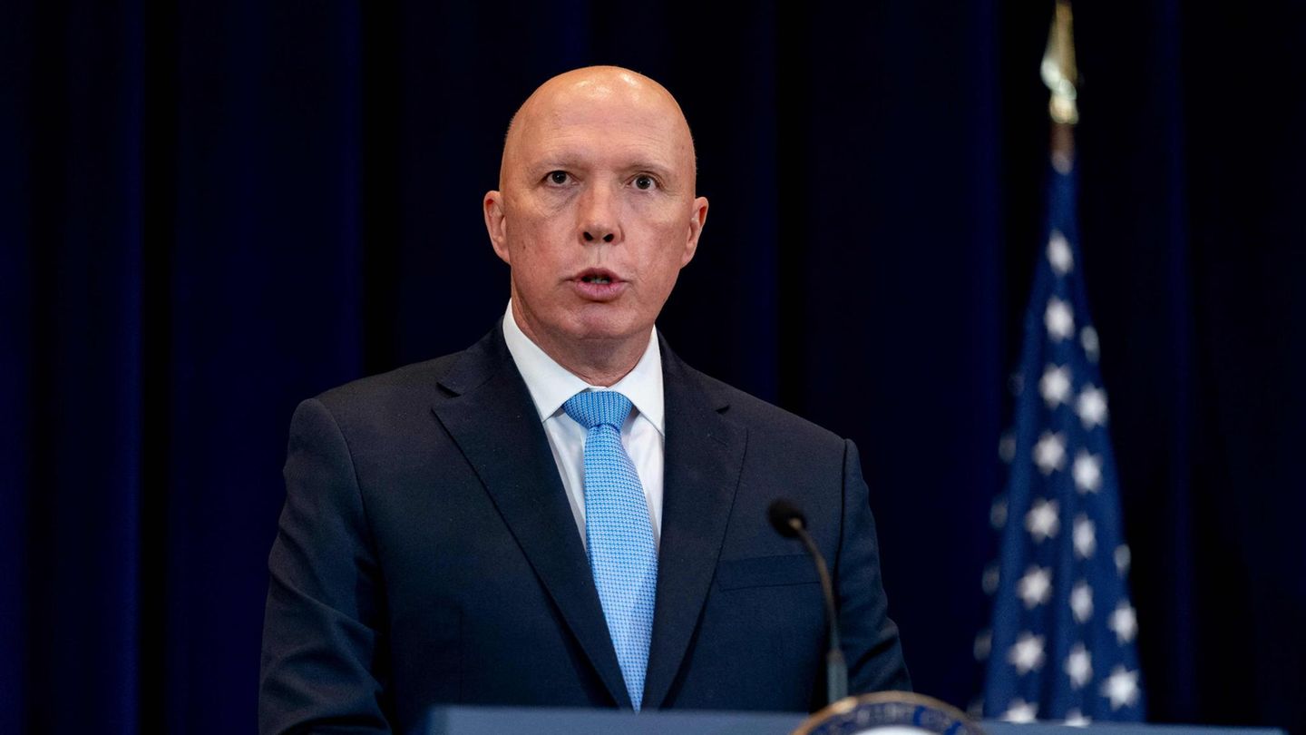 Australiens Verteidigungsminister Peter Dutton bei einer Pressekonferenz im State Department in Washington D.C.