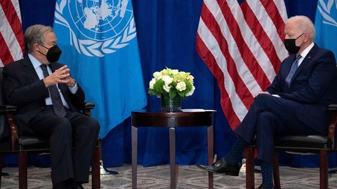 UN-Generalsekretär Guterres spricht vor der Vollversammlung mit US-Präsident Biden