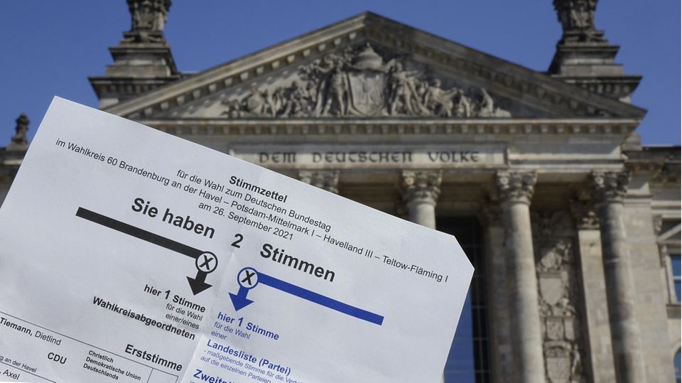 Reichstagsgebäude mit Wahlzettel