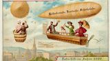 Menschen bewegen sich mit einem Luftschiff