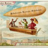 Menschen bewegen sich mit einem Luftschiff