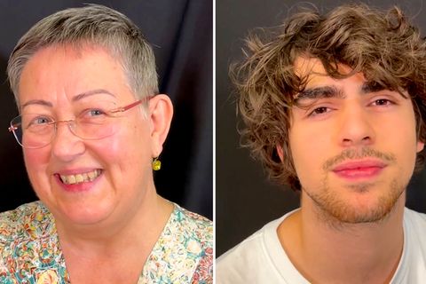 Teenager Idan und Rentnerin Riki schauen in die Kamera und diskutieren über digitale Medien