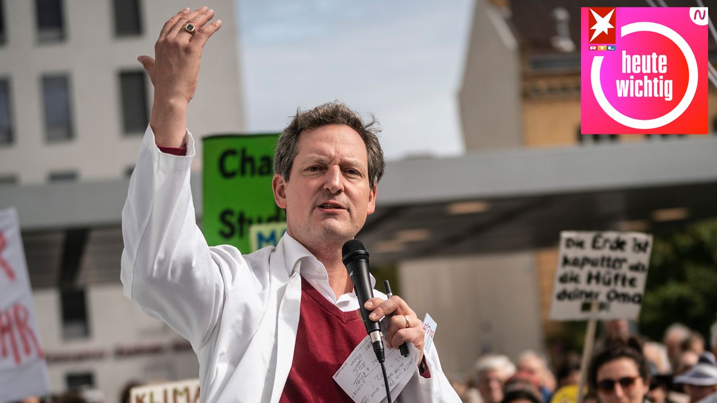 Dr. Eckart von Hirschhausen gestikuliert plus Logo "heute wichtig"