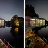 Smartphone-Test: Diese Kombination aus Gegenlicht, sehr dunklen Stellen und vielen Details an der nächtlichen Hamburger Alster überfordern das iPhone 13 dann doch. Beim iPhone 13 Pro Max (rechts) ist das Bild trotzdem gelungen