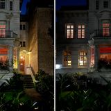 Smartphone-Test: Wird es dunkel, sieht das aber schon anders aus. Das iPhone 13 muss Bilder dann stark aufhellen, um Details einfangen zu können, die Bilder des iPhone 13 Pro Max wirken dadurch deutlich fotografischer. Gut zu sehen ist das rechts an der Hauswand: Hellt man das Bild des iPhone 13 Pro Max stark auf, sind auch dort die Mauerdetails zu sehen. Dass sie im finalen Bild fast schwarz erscheint, entspricht aber mehr dem wirklichen Eindruck vor Ort.