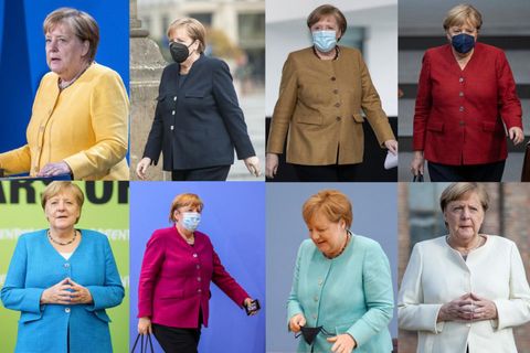 Angela Merkel in acht verschiedenen Outfits