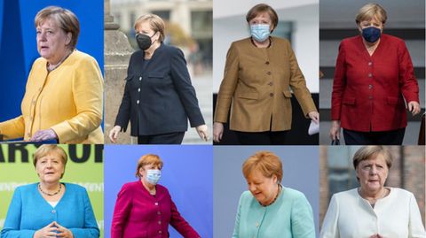 Angela Merkel in acht verschiedenen Outfits