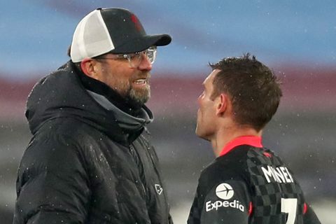 Jurgen Klopp James Milner West Ham vs Liverpool Premier League 2020-21