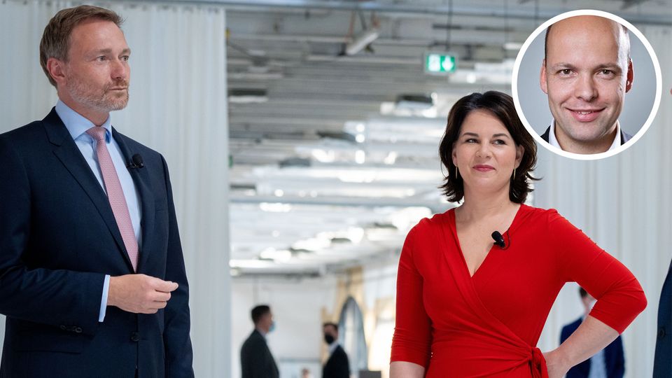 Christian Lindner und Annalena Baerbock im Juni 2021 vor einer gemeinsamen Podiumsdiskussion