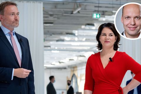 Christian Lindner und Annalena Baerbock im Juni 2021 vor einer gemeinsamen Podiumsdiskussion