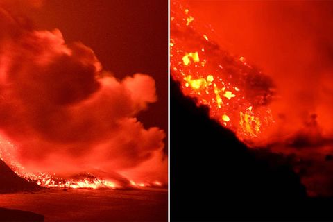 Nach Vulkanausbruch: Spektakuläre Bilder aus La Palma: Lavamassen strömen ins Meer