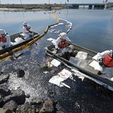 Huntington Beach, USA: Reinigungskräfte setzen Skimmer und schwimmende Barrieren ein
