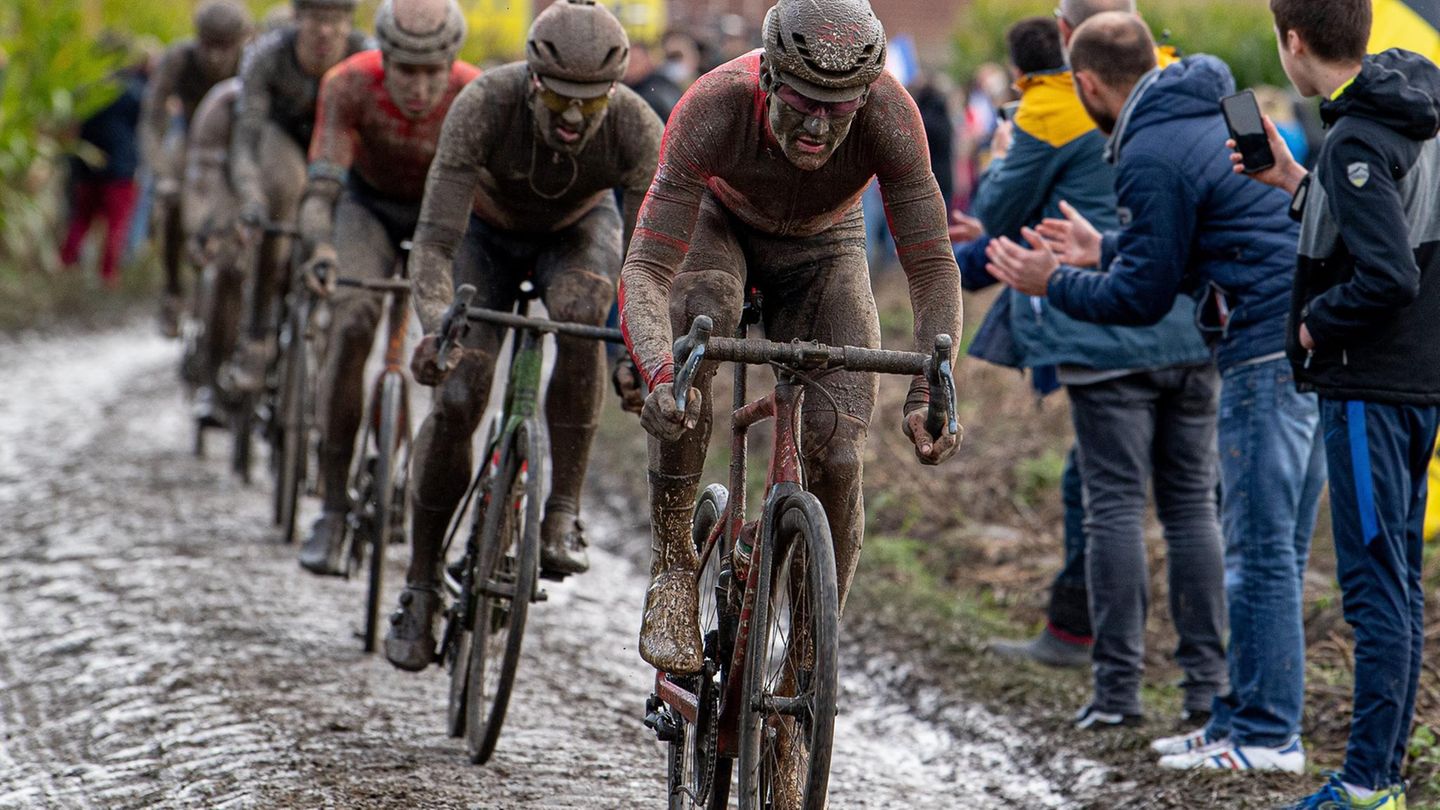 Radklassiker Paris-Roubaix: Wer bremst, verliert: Dicht an dicht bretterten die Radprofis über die verschlammten Feldwegen. Die dort verbauten Steine sind je nach Abschnitt fast so groß wie Findlinge und stammen mitunter noch aus den Zeiten Napoleons. Mit Folgen für die Fahrer: Sie müssen bis ins Ziel in Roubaix unzählige Schläge auf die Handgelenke ertragen. Wer bremst, verliert: Dicht an dicht bretterten die Radprofis über die verschlammten Feldwegen. Die dort verbauten Steine sind je nach Abschnitt fast so groß wie Findlinge und stammen mitunter noch aus den Zeiten Napoleons. Mit Folgen für die Fahrer: Sie müssen bis ins Ziel in Roubaix unzählige Schläge auf die Handgelenke ertragen.