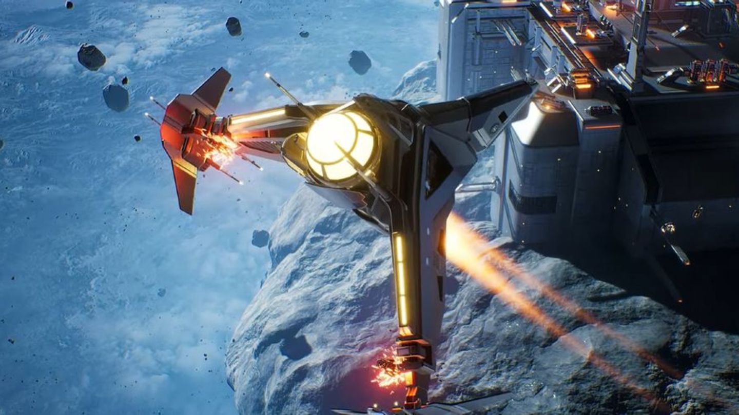 In Science Fictions ist der Asteroidengürtel beliebt - Screenshot aus dem Videospiel „Everspace 2“ des Hamburger Entwicklers Rockfish Games. 