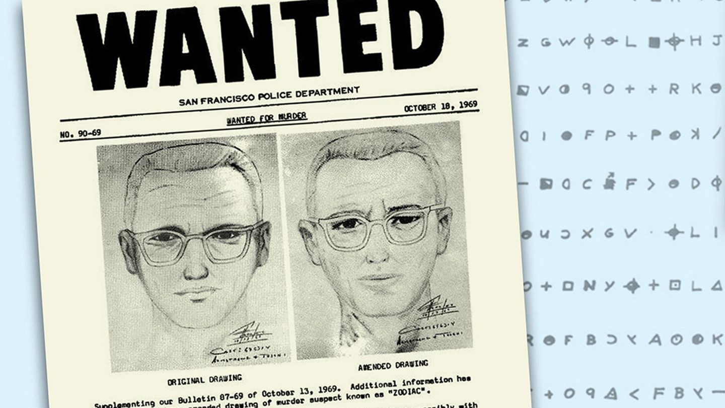 Phantombild des Zodiac Killers vor einer seiner verschlüsselten Nachrichten