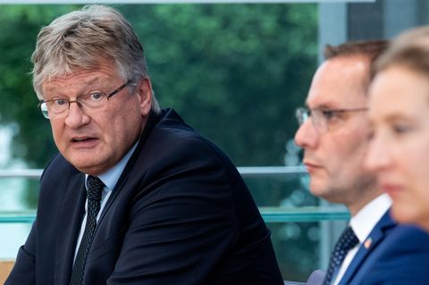 Von links: AfD-Bundessprecher Jörg Meuthen und die AfD-Spitzenkandidaten bei der Bundestagswahl, Tino Chrupalla und Alice Weidel
