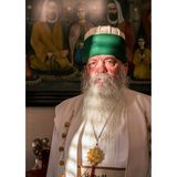 Tirana, Albanien, 2016: Das islamische Bilderverbot beachten die Bektaschi nicht. Das Gemälde hinter dem Dedebaba zeigt den Propheten Mohammed mit seiner Tochter Fatima und ihrem Ehemann Kalif Ali.