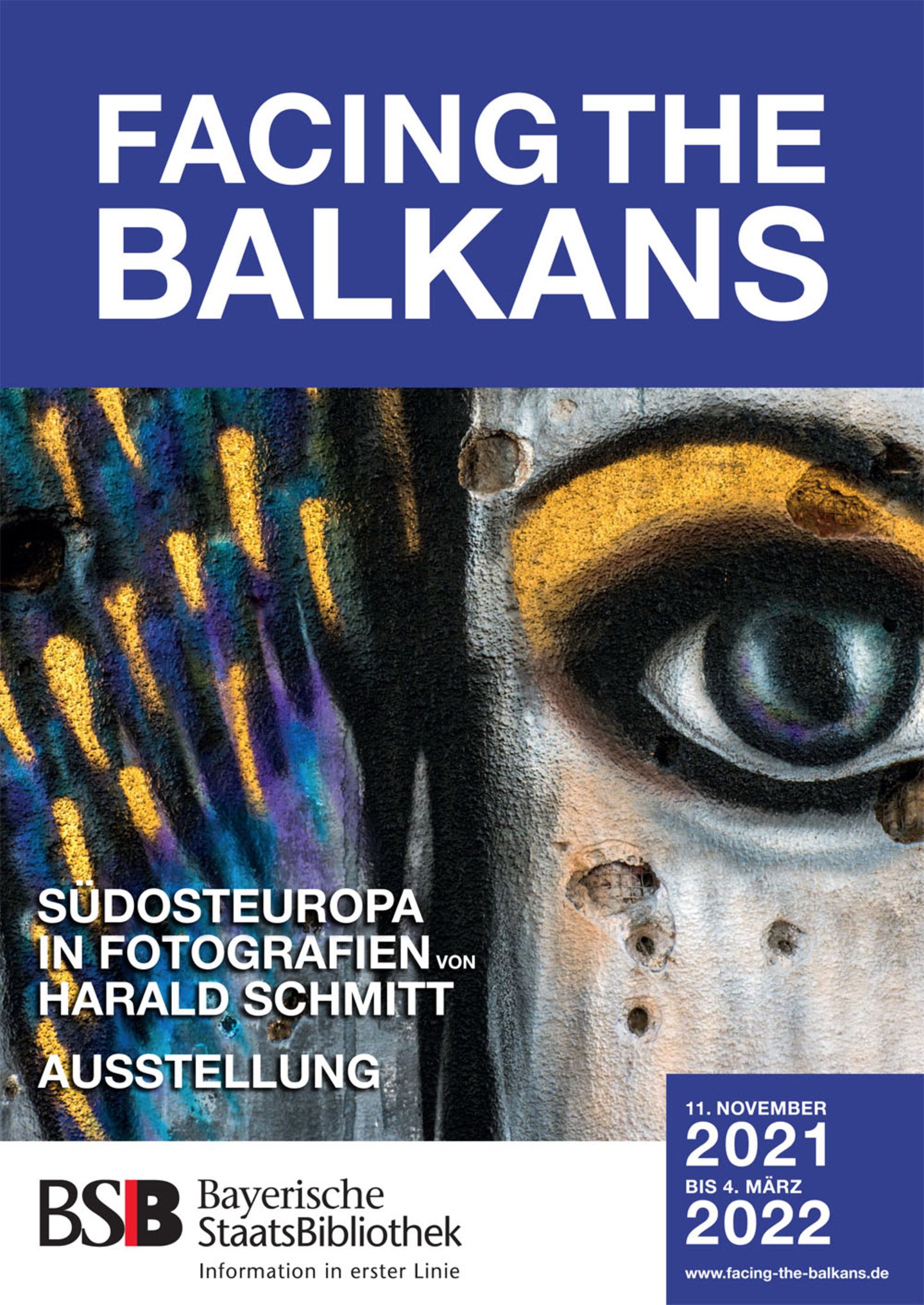 Die Ausstellung "Facing the Balkans" von Harald Schmitt ist vom 11. November 2021 bis 4. März 2022 im Fürstensaal und Prachttreppenhaus der Bayerischen Staatsbibliothek zu sehen.
