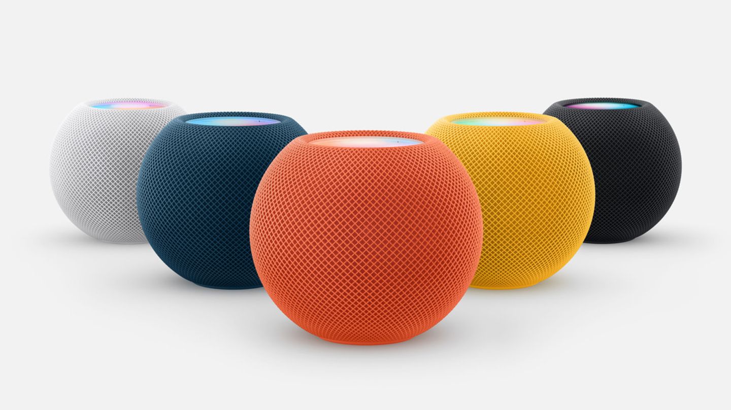 Apple-Event "Unleashed": Auch beim Homepod Mini gibt es etwas Neues: Neben Spacegrau und Weiß gibt es Apples Smart-Lautsprecher nun auch im schicken Gelb, Blau und Orange. Die Innereien haben sich zwar nicht verändert, der Preis dafür aber auch nicht