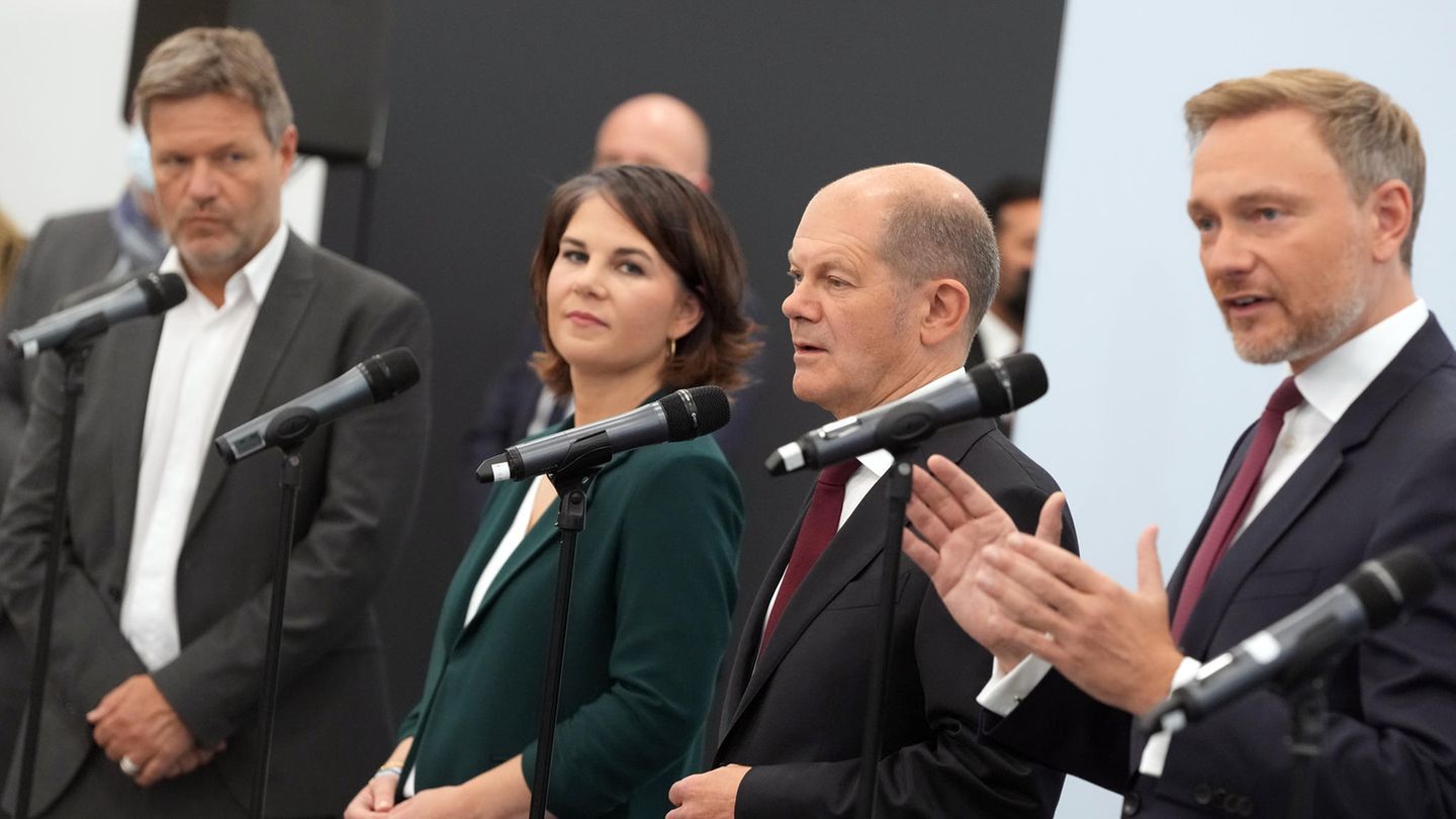 Die Parteispitzen von Bündnis 90/Die Grünen, SPD und FDP