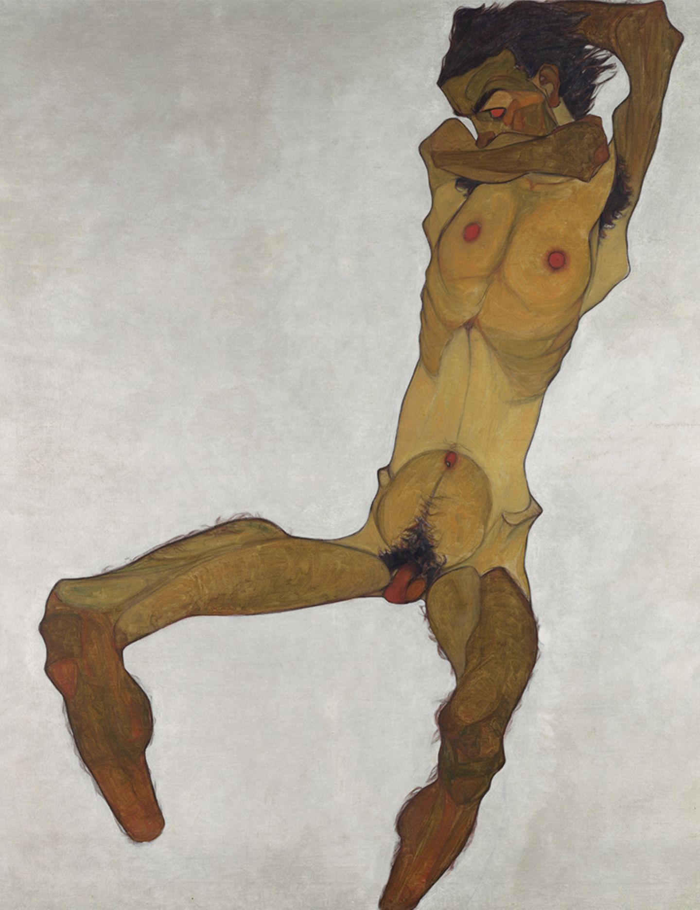 Egon Schiele (TullnNiederösterreich 1890–1918 Wien), Sitzender Männerakt (Selbstdarstellung), 1910