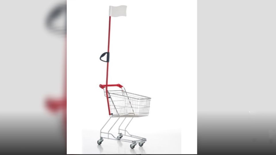 Kindereinkaufswagen mit Fahne Diese unbekannte Funktion haben die Fahnen an Kindereinkaufswagen in Wirklichkeit