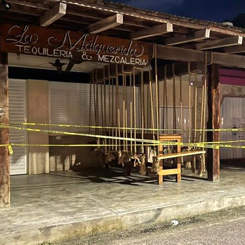 Der Tatort in Tulum in Mexiko: Die Bar La Malquerida ist nach der Schießerei mit Absperrbändern abgeriegelt worden.