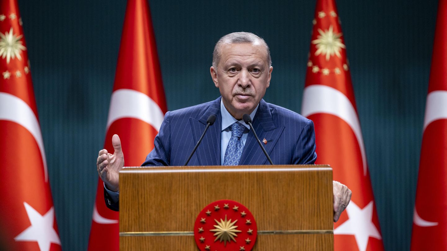 Türkischer Präsident Recep Tayyip Erdogan bei einer Rede in Ankara
