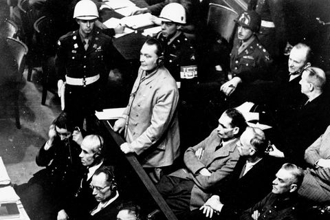 Hermann Göring bei seiner Anhörung während der Nürnberger Prozesse am 21.11.1945