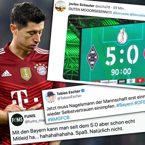 FC Bayern Münchens Thomas Müller und Robert Lewandowski reagieren niedergeschlagen nach 5:0-Pleite