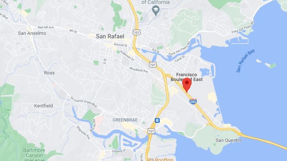 Ein Screenshot von Google Maps zeigt dem Ort in der Nähe der Bucht von San Francisco