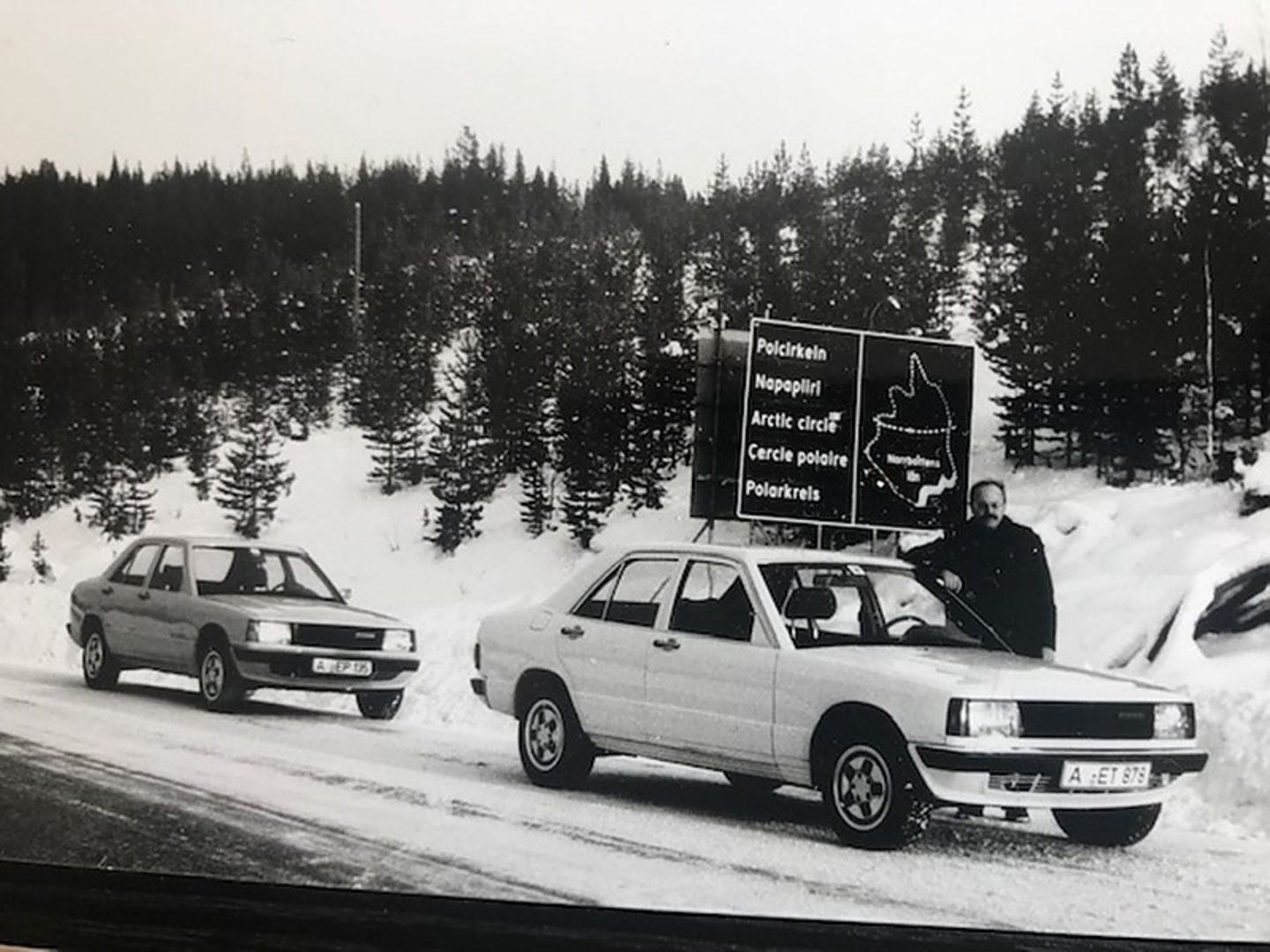 Erprobung des Mercedes 190 (W201) am Polarkreis in Schweden in der Nähe von Jokmokk