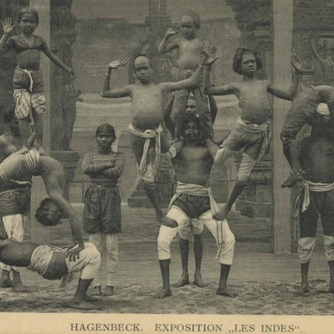  Eine Fotopostkarte, um das Jahr 1900 entstanden, mit der Hagenbeck für die Völkerschauen geworben hat